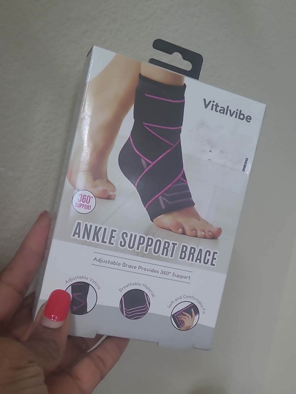 Women's Black Ankle Support Brace with Pink Accents